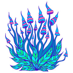 Bright doodle funny trippy mushrooms. Decorative fantasy element isolated on white background.