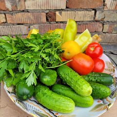 fresh vegetables on wooden table