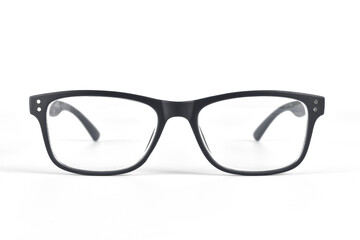 Fototapeta premium Front view of black glasses isolated on white background