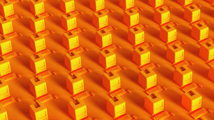 Orange Computer Grid Block Pattern Vibrant Retro Data Technology Internet Network Orange Background 3d illustration