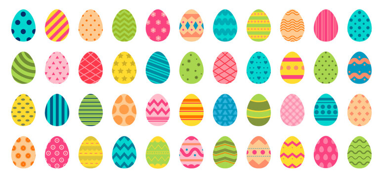 Flat Design Easter Eggs. Patterned Holiday Eggs. Painted.
