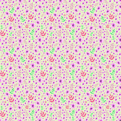 Watercolor pattern with scarlet flowers and twigs