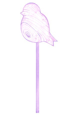 Watercolor pink wooden bird on a stick