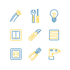 Home repair, electric vector flat icons set