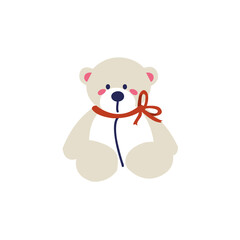 Vector illustration teddy bear toy with red bow. Cute cartoon teddy bear .