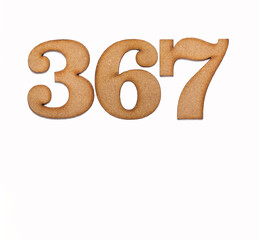 Number 367 in wood, isolated on white background