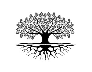 oak tree icon in black color variants, useful for logo or wall art illustration