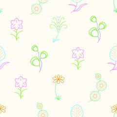 Abstract Doodle Seamless Pattern Plants Branch Botanic Leaf Leaves Herb Nature Background Decoration Vector Design Style For Prints Textiles, Clothing, Gift Wrap, Wallpaper, Pastel