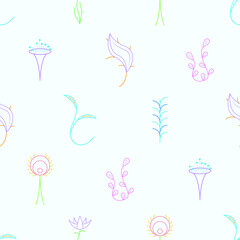 Abstract Doodle Seamless Pattern Plants Branch Botanic Leaf Leaves Herb Nature Background Decoration Vector Design Style For Prints Textiles, Clothing, Gift Wrap, Wallpaper, Pastel