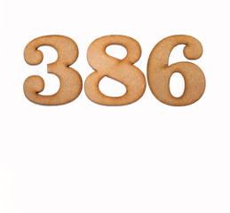 Number 386 - Piece of wood isolated on white background