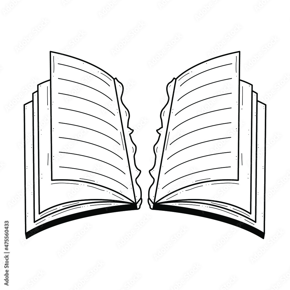 Poster abstract black simple line torn book doodle outline element vector design style sketch isolated on w