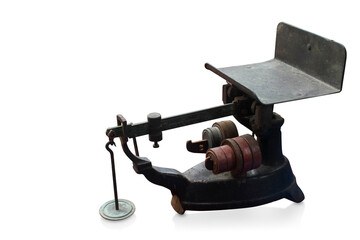 Ancient scales on white background, object, retro, vintage, copy space