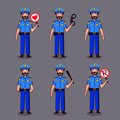 collection of police cartoon characters with various poses