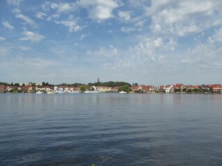 Fototapeta na wymiar View over lake Malchow to the city of Malchow, Mecklenburg-Vorpommern, Germany