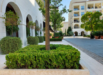 promenade street on seafront of Porto Montenegro, the famous port in the city of Tivat, the capital of Montenegro, Europe