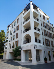 Naklejka premium promenade street on seafront of Porto Montenegro, the famous port in the city of Tivat, the capital of Montenegro, Europe