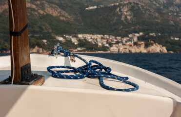 Beautiful landscape, sea trip in motor boat along the Adriatic coast near Budva, Montenegro, Europe