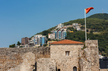 The view of Budva medieval fortress of St. Mary, Citadel, landscape of Old town Budva, Montenegro: ancient walls, beautiful Landscape.