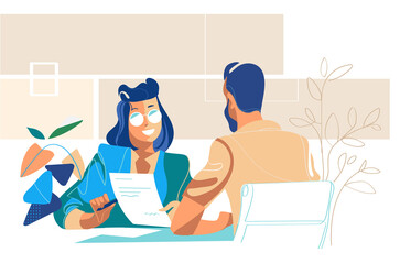 Donna che da un documento da firmare a un uomo nell'ufficio