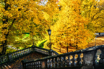 Stairway at Angel of peace in Autumn, Munich, Germany