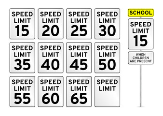 Speed Limit Road Sign Set