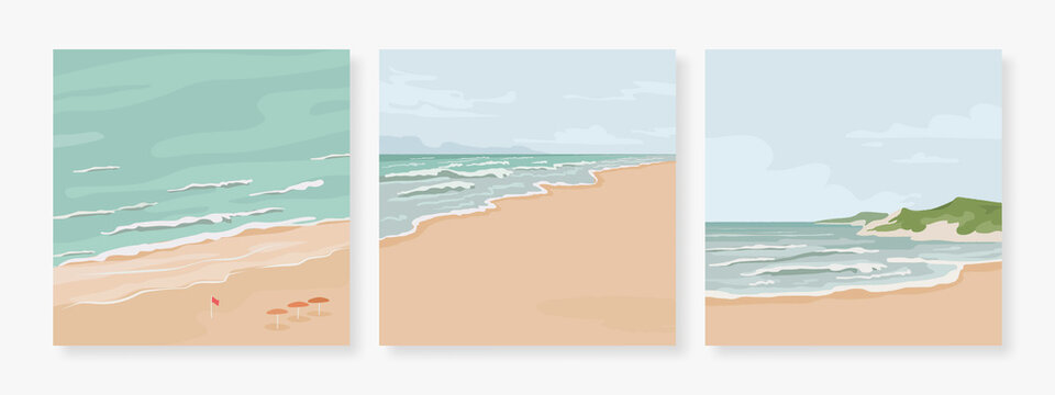 Set of summer beach background for poster, banner, cover, booklets and greeting card. Vector illustration