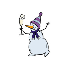 Funny snowman with a glass