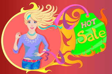 Hot sale, hurry up to buy everything you need, vector illustration, colored background, advertising banner, for retail outlets