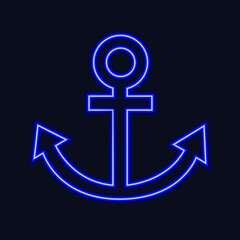 Marine Anchor sign icon Design with Neon Light effect. eps 10