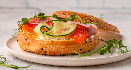 Bagel and Salmon Lox with Cream Cheese
