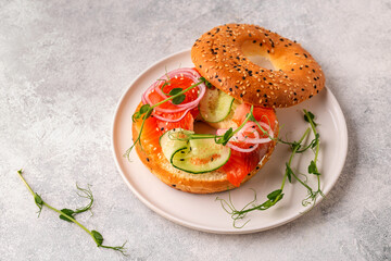 Bagel and Salmon Lox with Cream Cheese