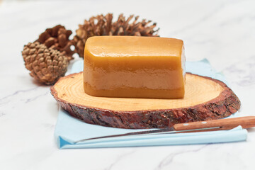 Quince cheese, on rustic wood, made in Mexico.