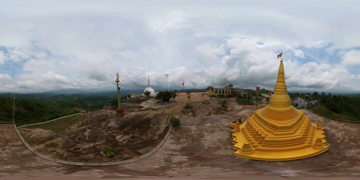 Golden temple Nelligala International Buddhist Center in Sri Lanka. Aerial view of Big building pagoda in Buddha. 360-Degree view.