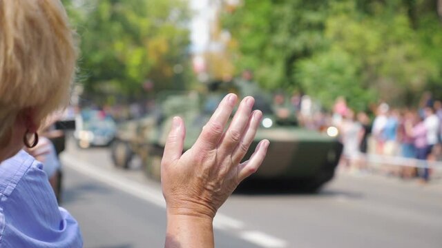 Welcoming military parade in slow motion 180fps