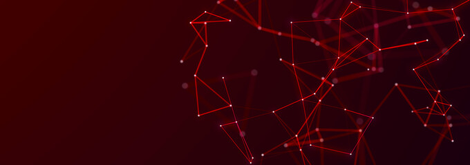 Structure of connected lines and dots. Wireframe polygonal elements on a dark background. Science and technology. 3d