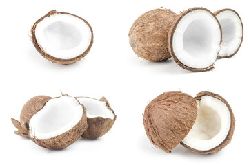Fototapeta na wymiar Collage of coconut isolated over a white background
