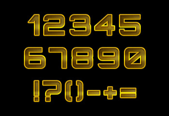Perforated golden metal set of numbers