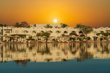 Fototapeta premium Calm beach on the red sea of Sharm El Sheikh during sunrise, Egypt