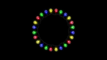 3d rendering colorful string lights ,new year and christmas lights,rgb light show,circle frame on dark background