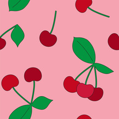 Seamless pattern with ripe cherries