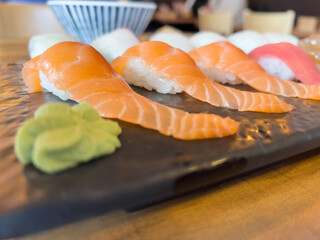 Sushi shot from the side at a Japanese restaurant
