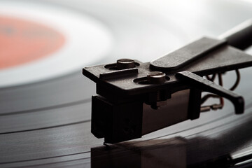 Turntable vinyl record player. Equipment for reproducing analog sound recordings.
