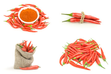 Set of chilli cayenne pepper isolated on a white background cutout