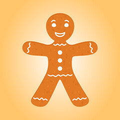 Cute gingerbread man with white icing. Christmas smiling cookie, isolated. Vector Illustration