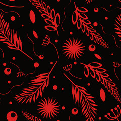 Vector leaves seamless pattern in flat style. Idea for wallpaper, font or festive  packaging.