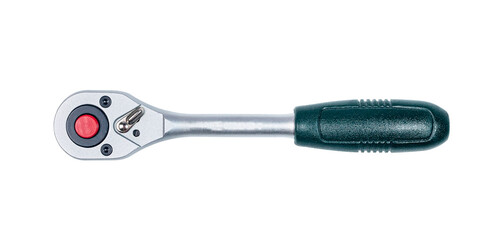 Ratchet wrench isolated on white background. Metal hand tool.