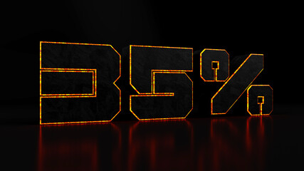 Digital outline of a orange 35% sign on a black background