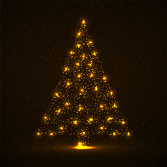 Abstract neon christmas tree with glowing lines and dots, vector illustration