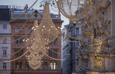 Vienna, Austria:  chandelier Christmas decorations of the Graben street