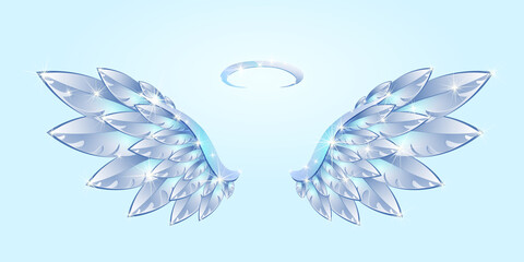 Obraz premium Angel blue wings with nimbus